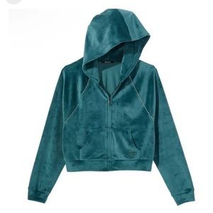 Victorias Secret Green Velour Zip-up Hoodie